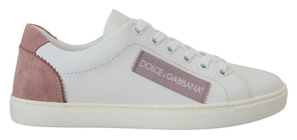 Dolce & Gabbana White Pink Leather Sneakers Low Top Designer Shoes Italy Luxury