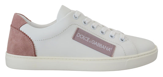 Dolce & Gabbana White Pink Leather Sneakers Low Top Designer Shoes Italy Luxury