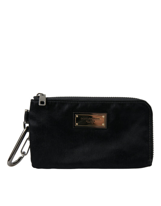 Dolce & Gabbana Black Nylon & Leather Logo Plaque Pouch Clutch Bag Made in Italy