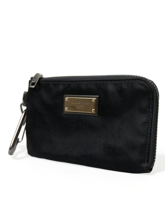 Dolce & Gabbana Black Nylon & Leather Logo Plaque Pouch Clutch Bag Made in Italy