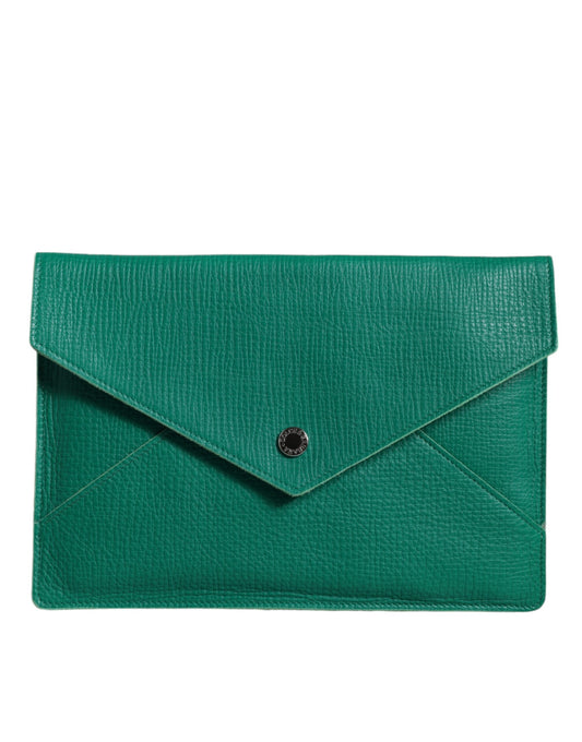 Dolce & Gabbana Green Leather Clutch Bag Mini Purse Tablet Pouch Made in Italy