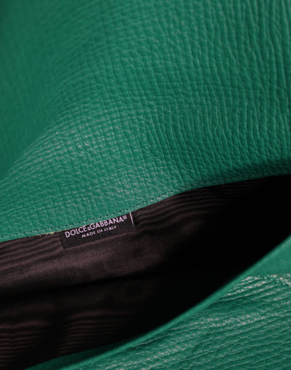 Dolce & Gabbana Green Leather Clutch Bag Mini Purse Tablet Pouch Made in Italy