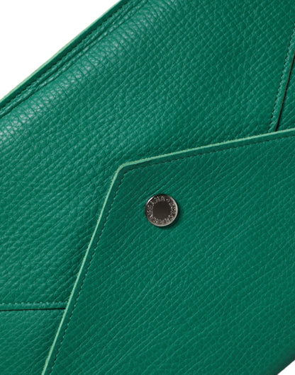 Dolce & Gabbana Green Leather Clutch Bag Mini Purse Tablet Pouch Made in Italy