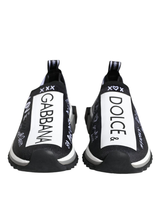 Dolce & Gabbana Black & White Sorrento Low Top Sneakers – Luxury Designer Slip-On Shoes Made in Italy