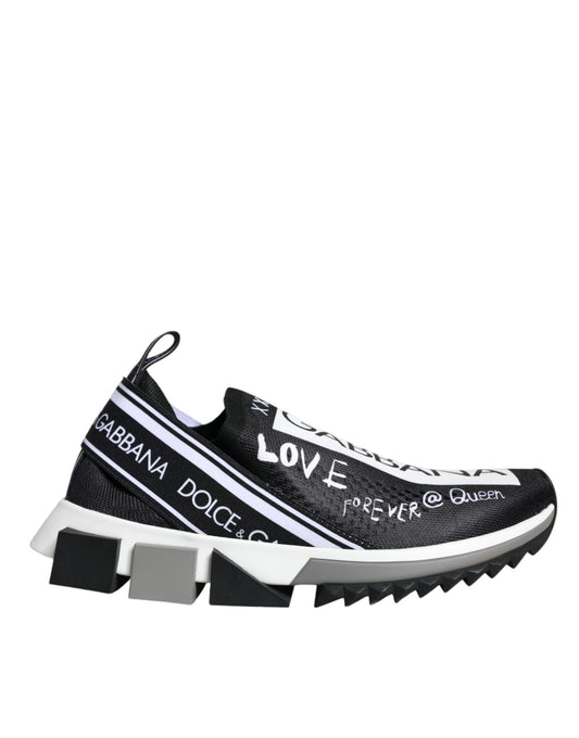 Dolce & Gabbana Black & White Sorrento Low Top Sneakers – Luxury Designer Slip-On Shoes Made in Italy