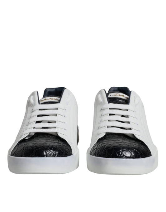 Dolce & Gabbana Portofino Sneakers Black White Croc Leather Designer Trainers Italy
