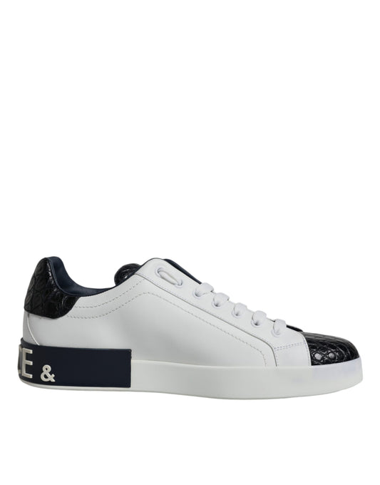 Dolce & Gabbana Portofino Sneakers Black White Croc Leather Designer Trainers Italy