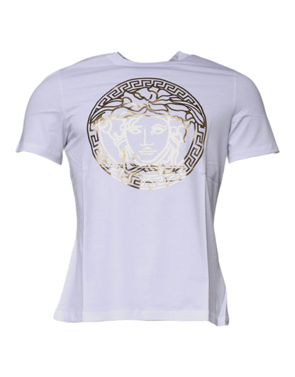 Versace Medusa Print White Cotton T-Shirt – Made in Italy Luxury Designer Tee
