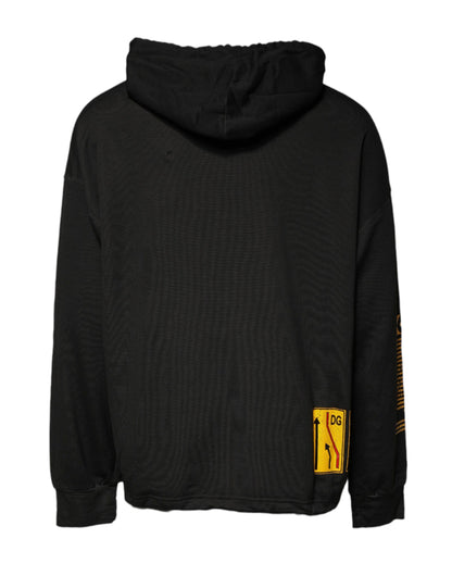 Dolce & Gabbana DG Shield Hoodie Black Cotton Pullover Sweatshirt Made in Italy