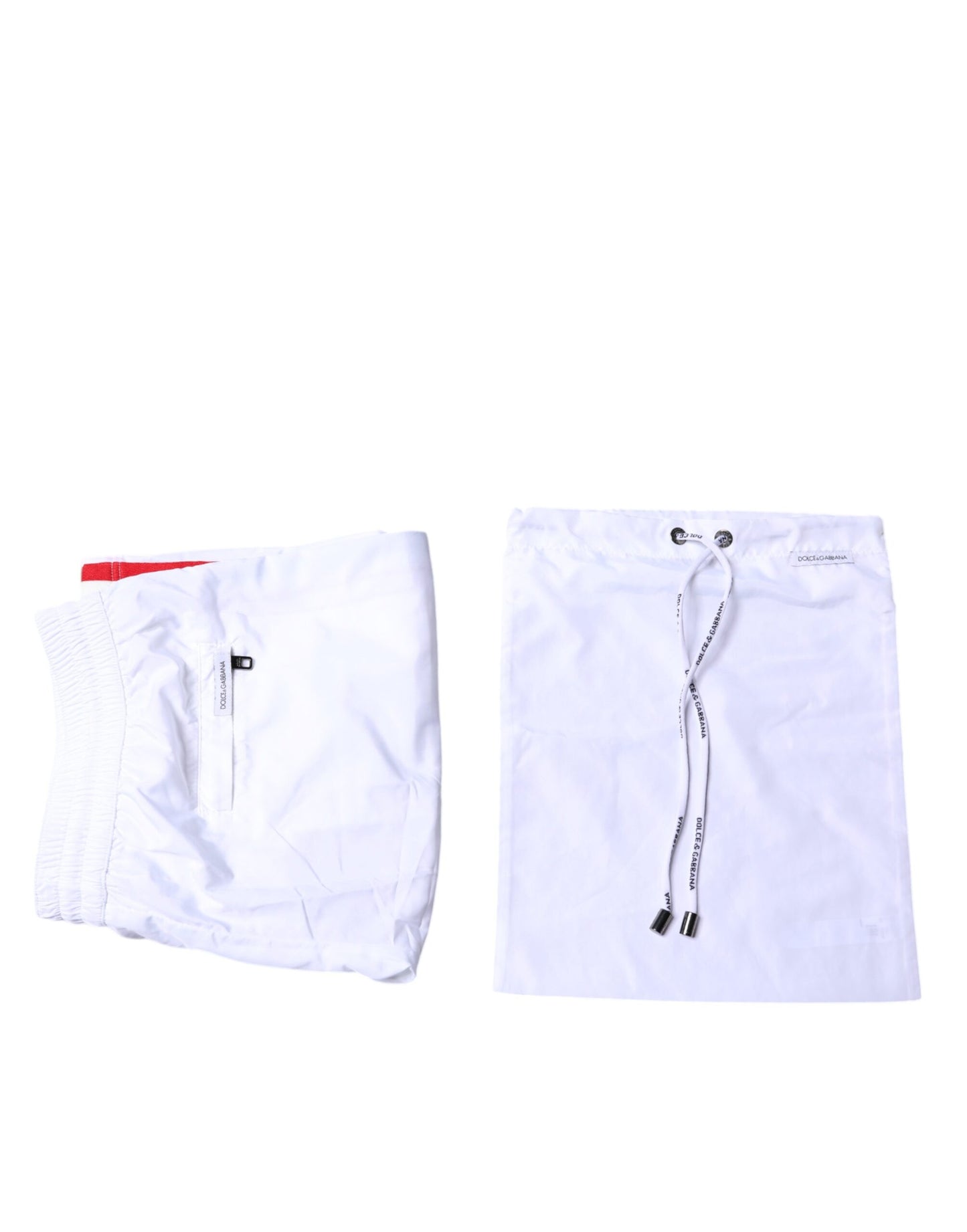 Dolce & Gabbana White Striped Swim Shorts Mens Designer Beachwear Luxury 2Pc Set
