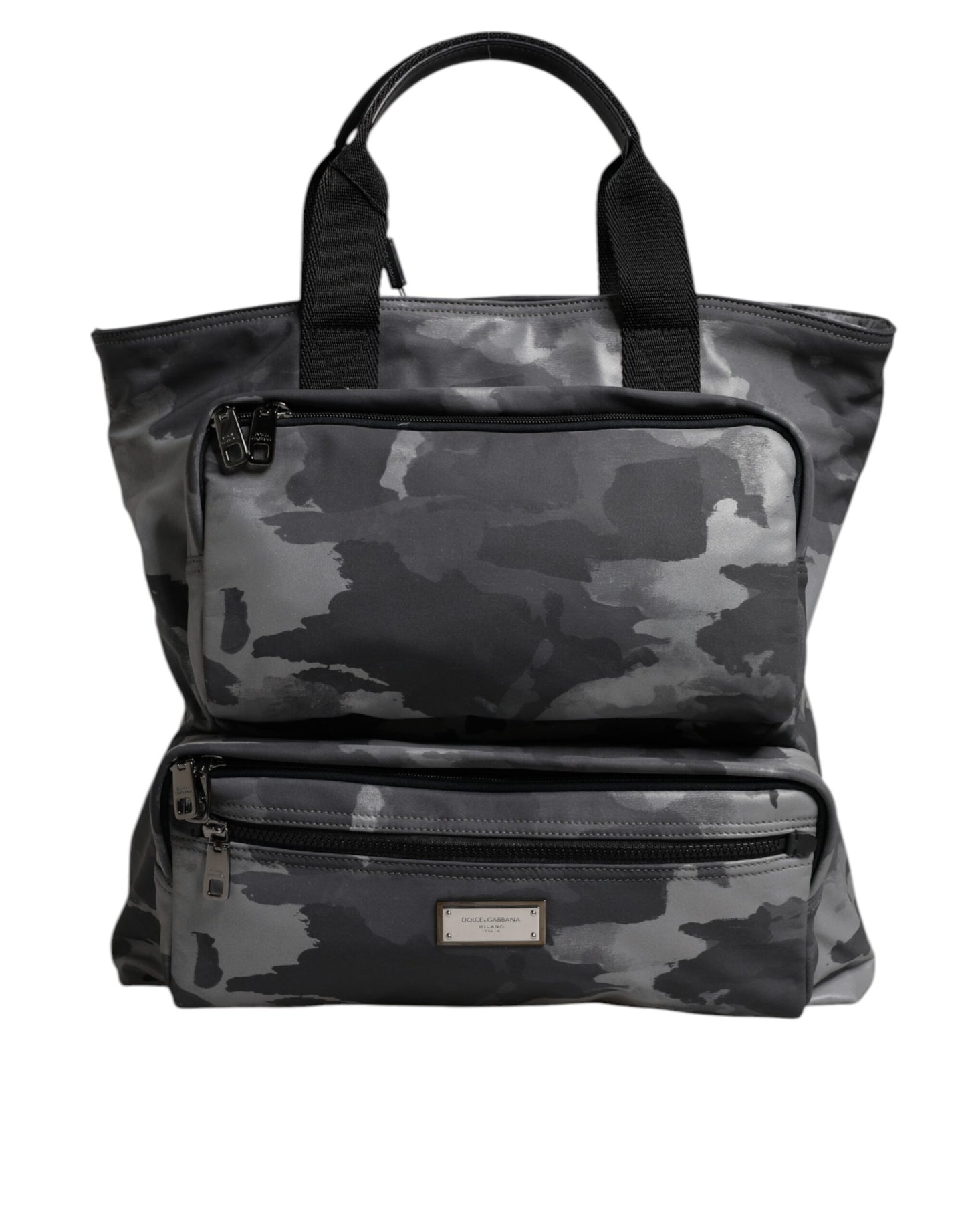 Dolce & Gabbana Grey Camouflage Tote Bag – Luxury Cotton Multi-Compartment Designer Shoulder Bag