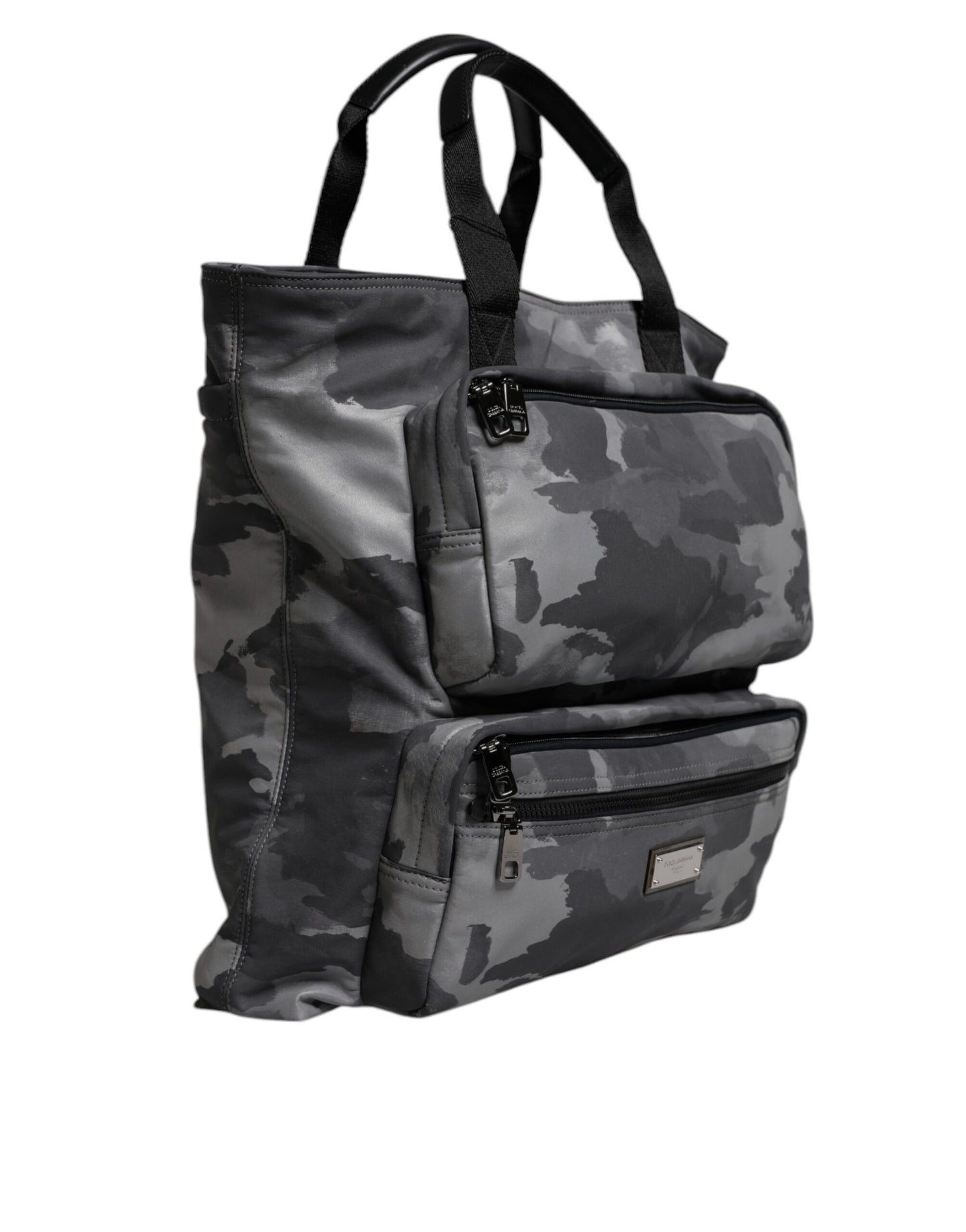 Dolce & Gabbana Grey Camouflage Tote Bag – Luxury Cotton Multi-Compartment Designer Shoulder Bag