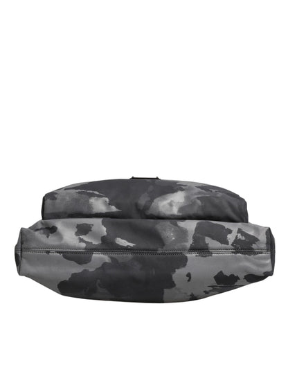Dolce & Gabbana Grey Camouflage Tote Bag – Luxury Cotton Multi-Compartment Designer Shoulder Bag