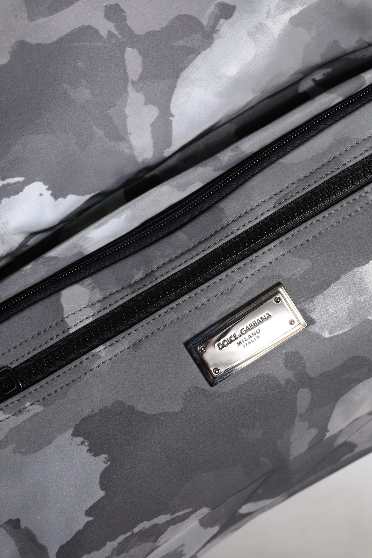 Dolce & Gabbana Grey Camouflage Tote Bag – Luxury Cotton Multi-Compartment Designer Shoulder Bag