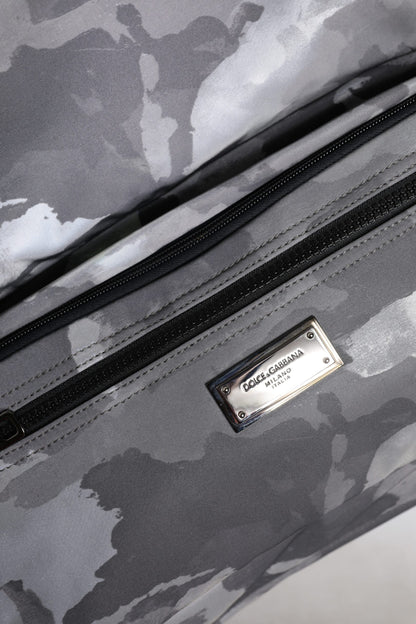 Dolce & Gabbana Grey Camouflage Tote Bag – Luxury Cotton Multi-Compartment Designer Shoulder Bag