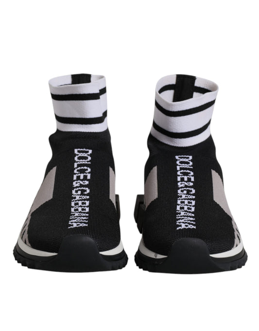 Dolce & Gabbana Sorrento Women’s Slip-On Sneakers Black Gray Designer Sock Trainers Made in Italy