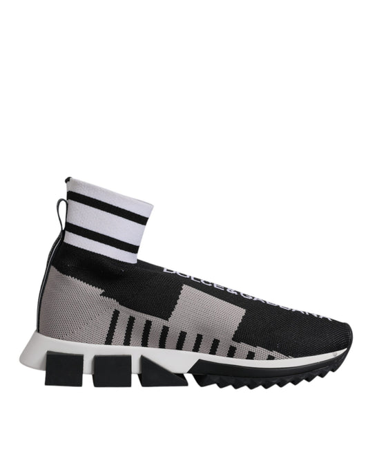 Dolce & Gabbana Sorrento Women’s Slip-On Sneakers Black Gray Designer Sock Trainers Made in Italy