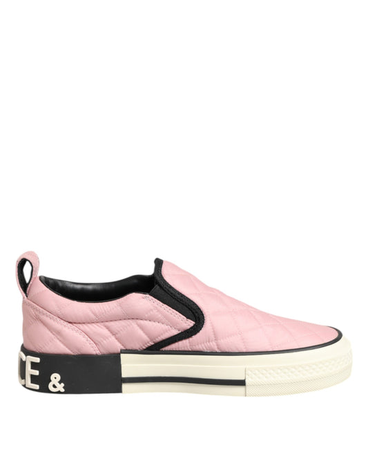 Dolce & Gabbana Pink Quilted Slip-On Sneakers Women Luxury Designer Shoes Italy