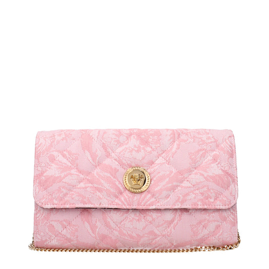 Versace Pink Fabric Clutch Bag With Shoulder Strap | Luxury Designer Crossbody & Evening Bag