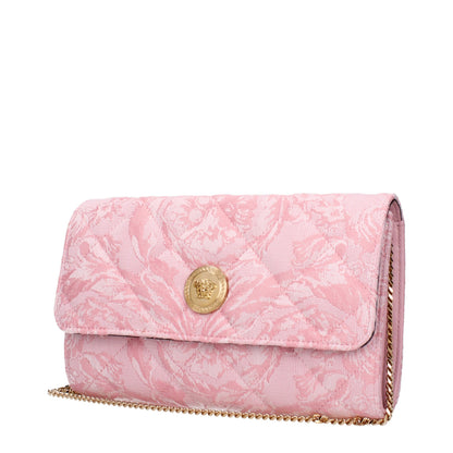 Versace Pink Fabric Clutch Bag With Shoulder Strap | Luxury Designer Crossbody & Evening Bag