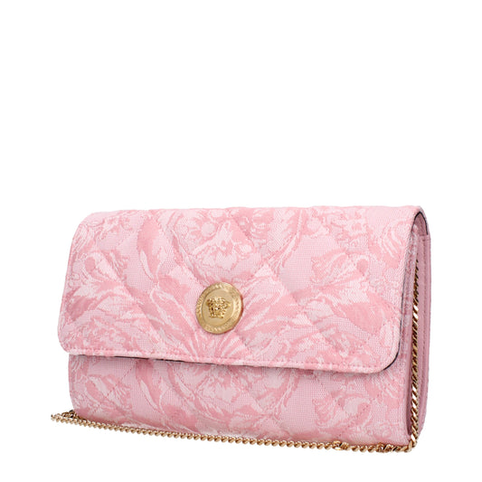 Versace Pink Fabric Clutch Bag With Shoulder Strap | Luxury Designer Crossbody & Evening Bag